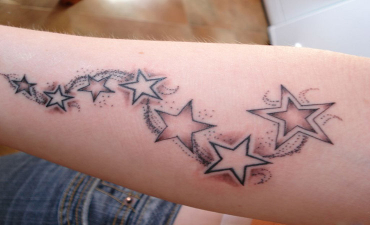 Shooting Pentagram Stars Tattoo On Arm