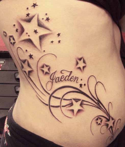 Shooting Star Tattoos With Jaeden Name Tattoo On Side Rib
