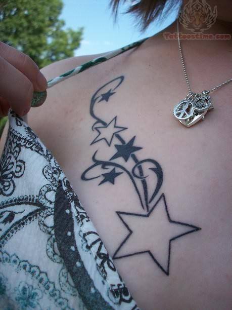 Shooting Stars Tattoo On Front Shoulder