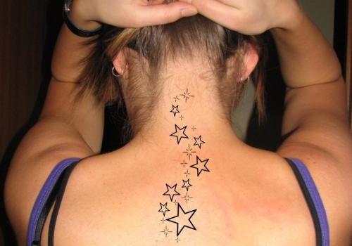 Shooting Stars Tattoo On Girl Upper Back
