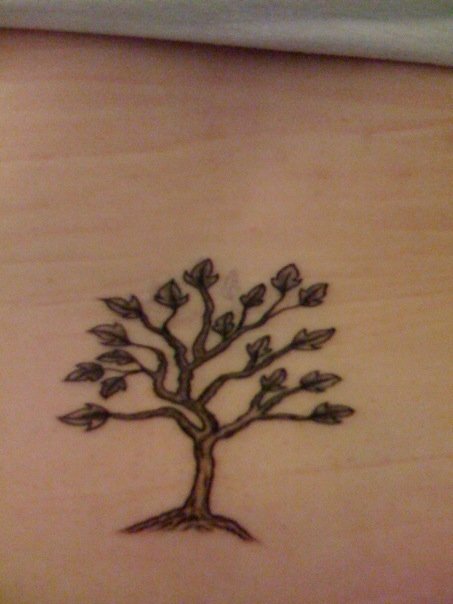 Small Ash Tree Tattoo On Lower Back
