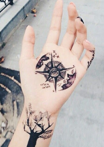 Small Compass Tattoo On Palm