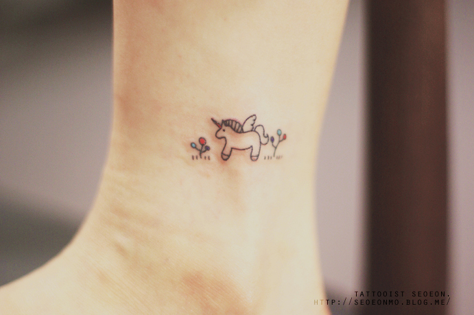 Small Feminine Unicorn Tattoo On Ankle