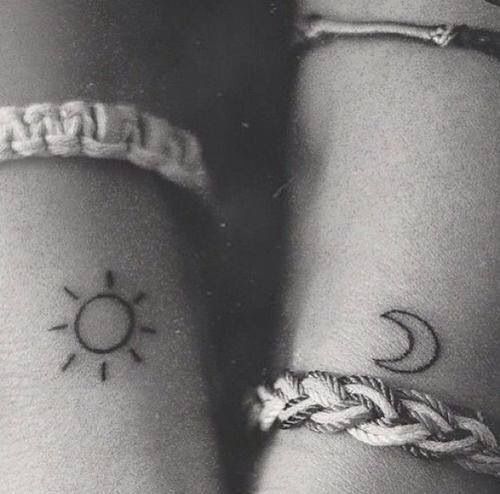 Small Moon And Sun Tattoos On Forearm
