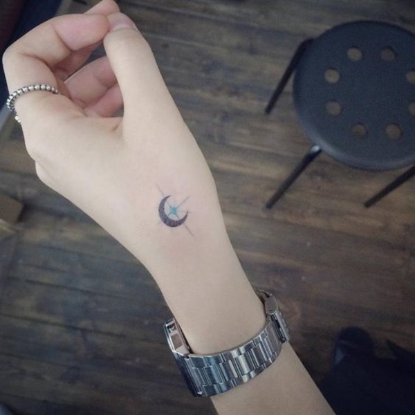 Small Moon Tattoo On Left Hand