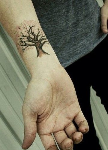 Small Oak Tree Tattoo On Right Wrist