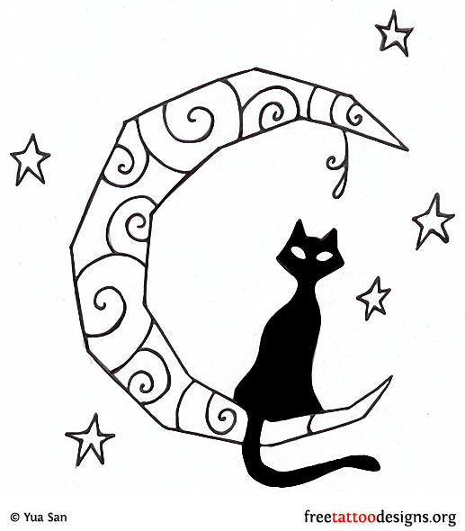 Small Outline Stars And Gothic Moon Tattoo Design