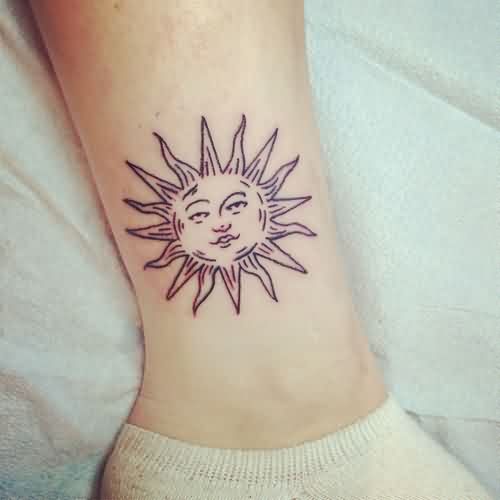 Small Sun Tattoo On Side Leg