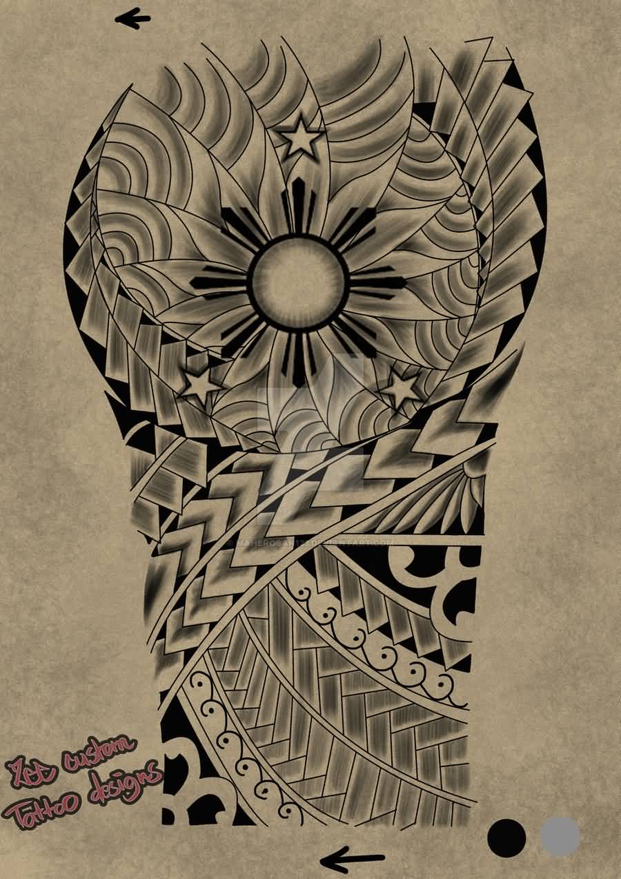 Star And Sun In Polynesian Tattoo Design