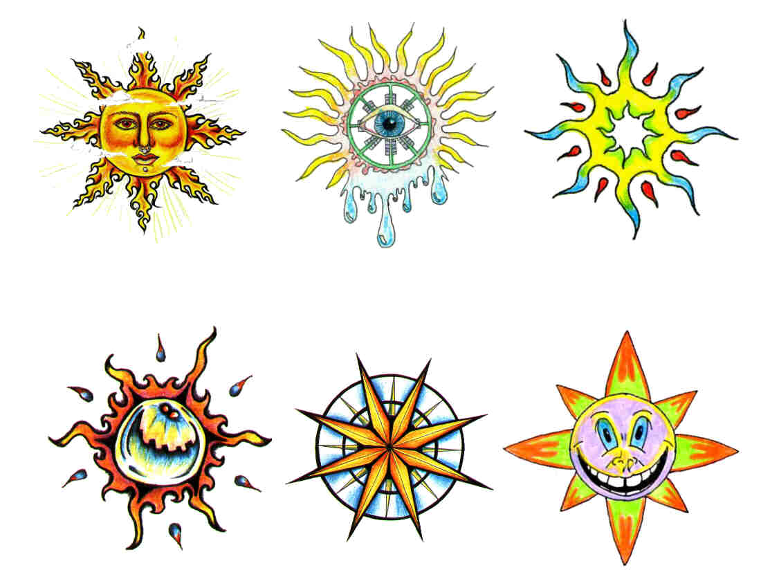 Stars and Sun Tattoo Design