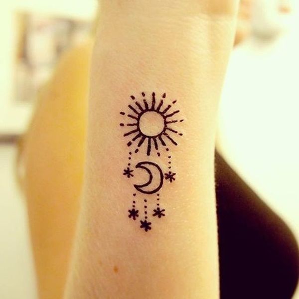 Sun And Half Moon Tattoos On Arm