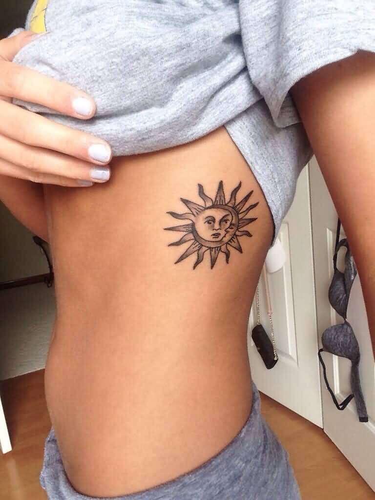 Sun And Moon Tattoo On Rib Side