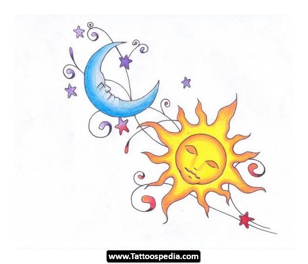 Sun And Moon With Stars Tattoos Design