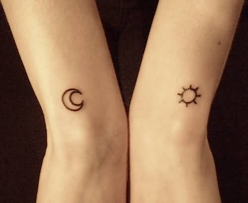 Sun And Small Moon Tattoos On Arm Sleeve