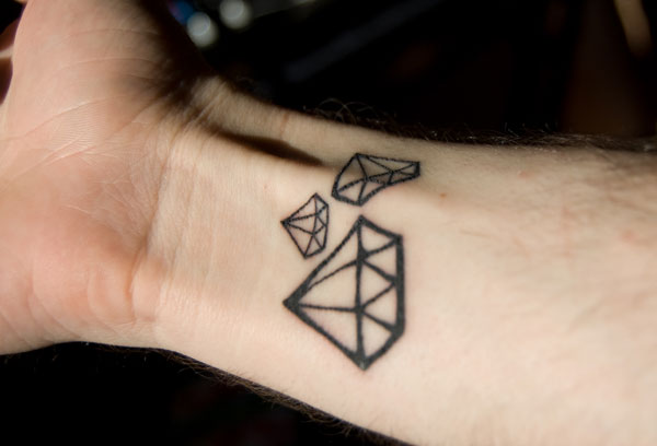 Three Diamond Tattoos On Right Wrist
