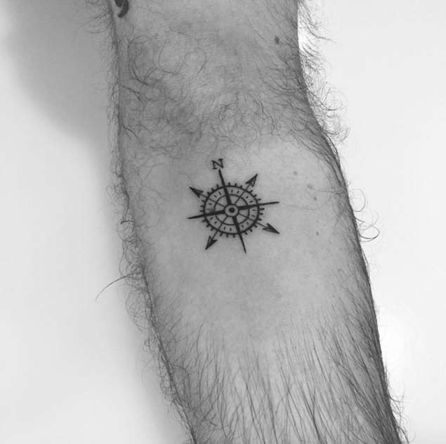Tiny Compass Tattoo On Left Forearm