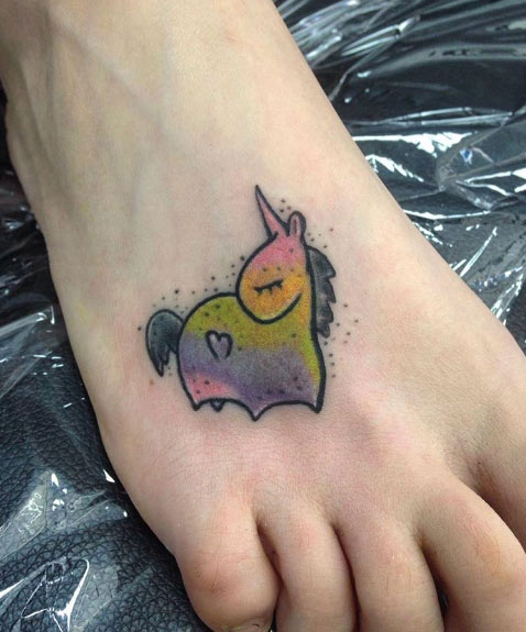 Tiny Feminine Unicorn Tattoo On Right Foot