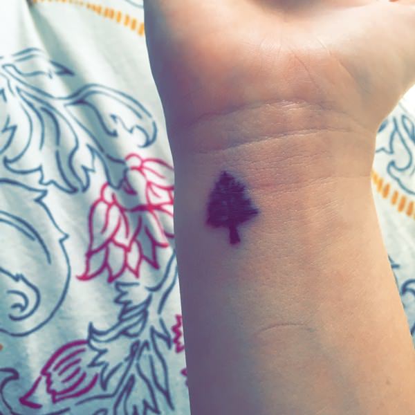 Tiny Pine Tree Tattoo On Right Wrist