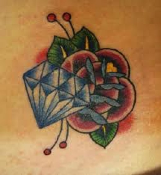 Traditional Rose And Diamond Tattoo