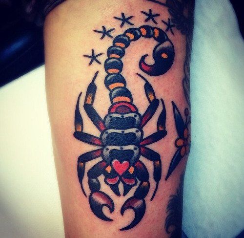 Traditional Scorpion Tattoo On Arm Sleeve