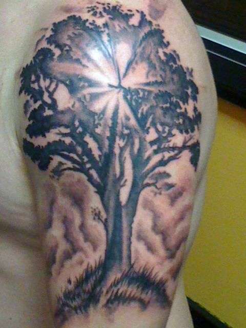 Tree Of Life Tattoo On Man Half Sleeve