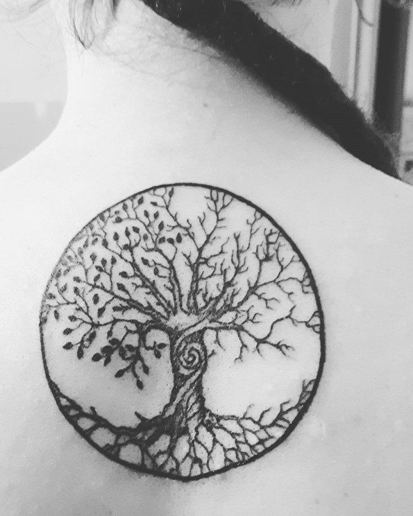 Tree Tattoo On Girl Upper Back