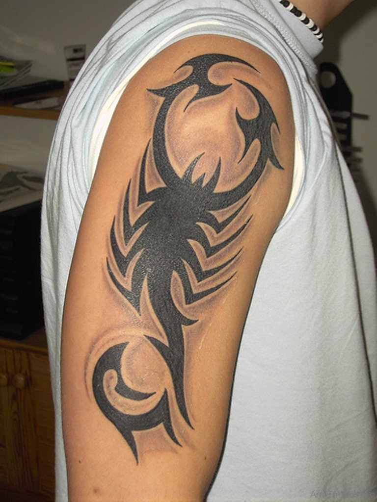 Tribal Black Scorpion Tattoo On Half Sleeve