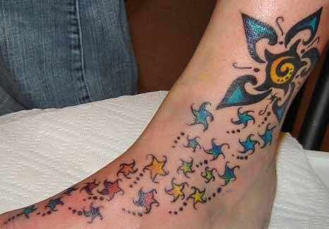 Tribal Blue Shooting Stars Tattoo On Ankle