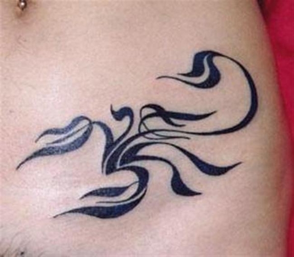 Tribal Girly Scorpion Tattoo On Left Hip