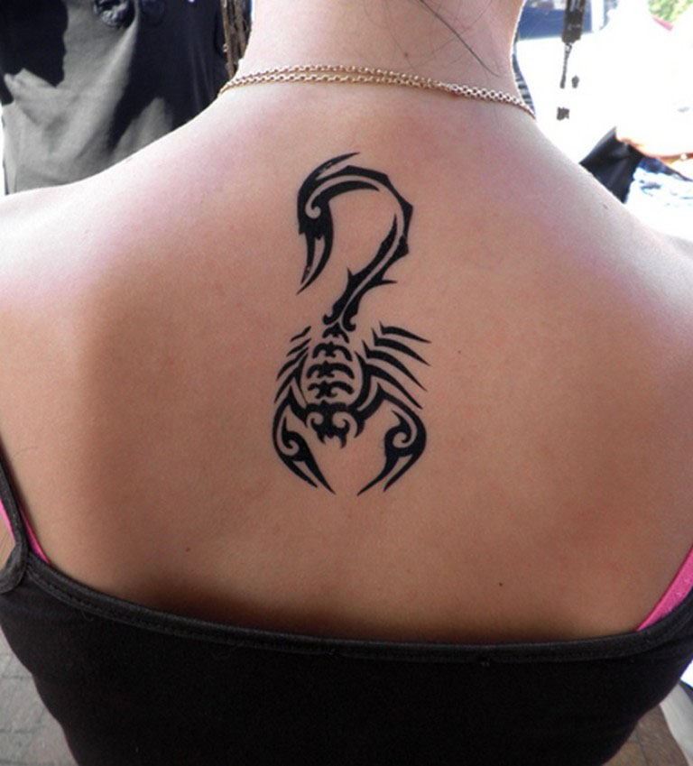 Tribal Girly Scorpion Tattoo On Upper Back