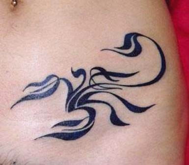 Tribal Scorpion Tattoo On Left Hip