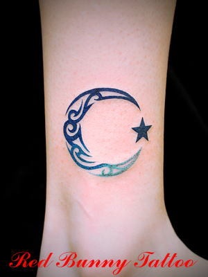 Tribal Star And Gothic Moon Tattoo by Red Bunny Tattoo