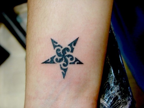 Tribal Star Tattoo On Right Wrist