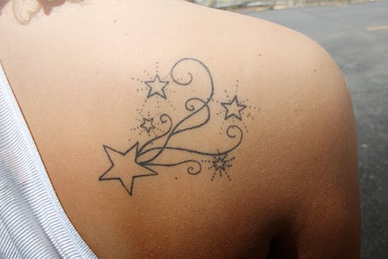 Tribal Star Tattoos On Right Back Shoulder