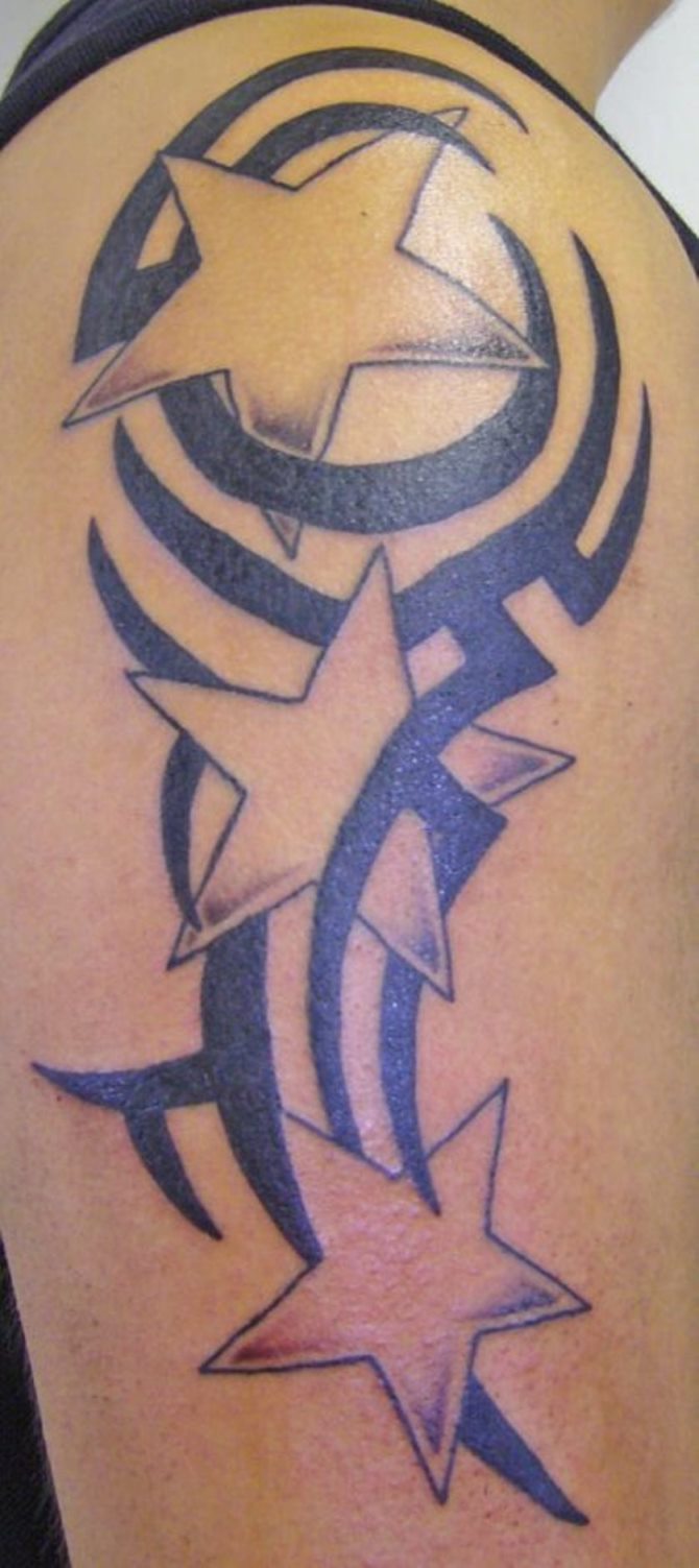 Tribal Star Tattoos On Right Shoulder