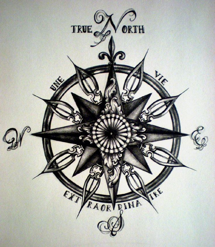 True North Compass Tattoo Design