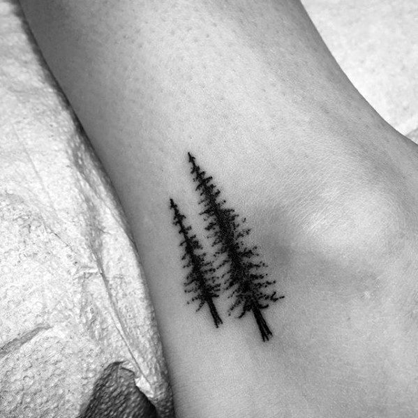 Two Black Pine Tree Tattoos On Ankle