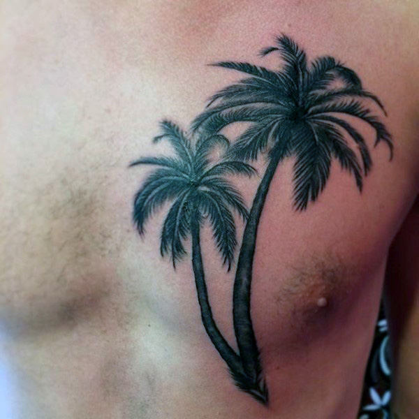 Two Palm Tree Tattoos On Man Chest