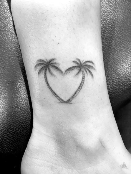 Two Palm Trees in Heart Shape Tattoo On Ankle