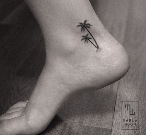 Two Small Palm Tree Tattoos On Ankle by Morla Moon
