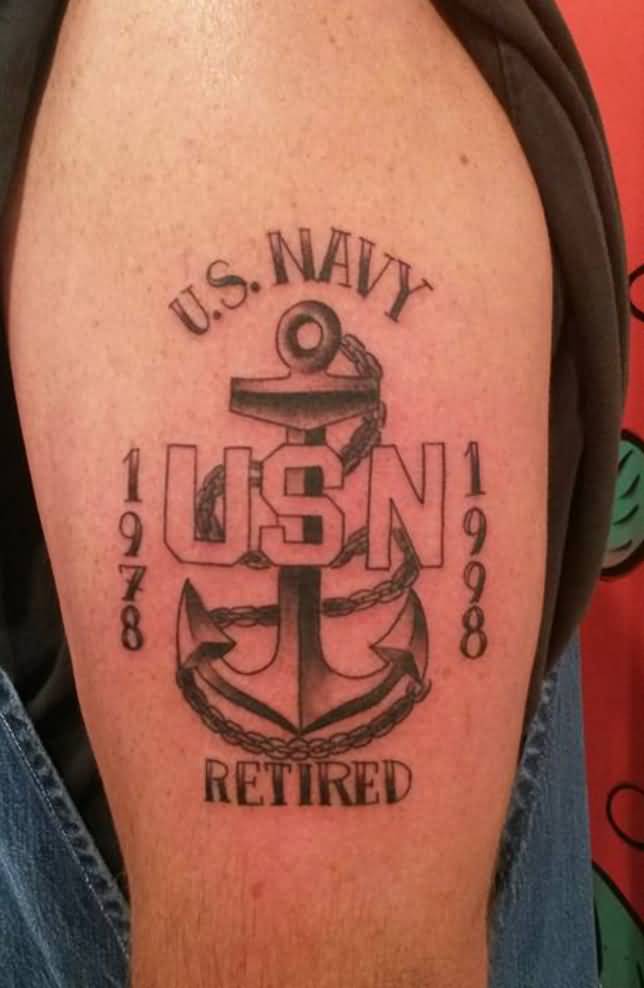 U.S Navy Anchor Tattoo On Left Bicep
