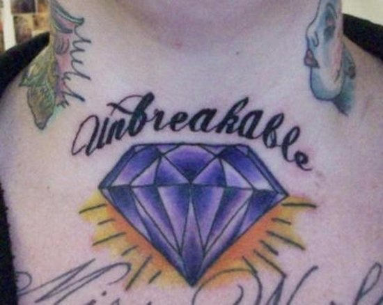 Unbreakable Purple Diamond Tattoo On Throat