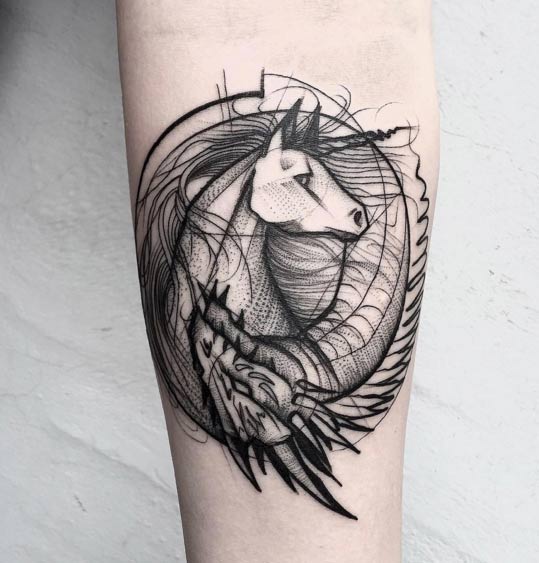 Unicorn Head Tattoo On Left Forearm