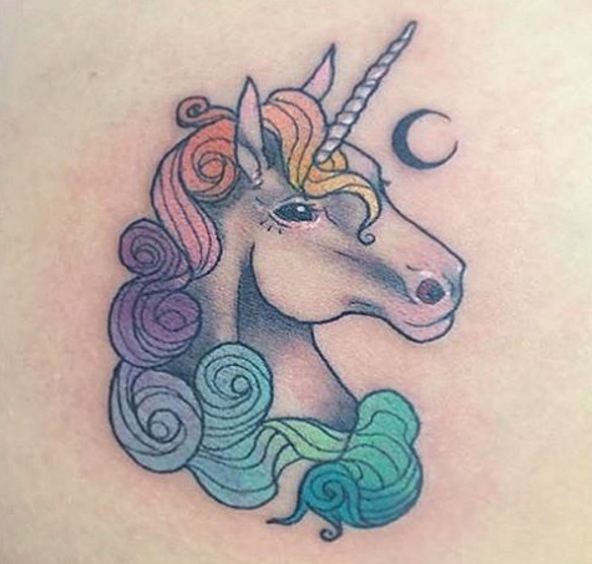 Unicorn Head With Half Moon Tattoo