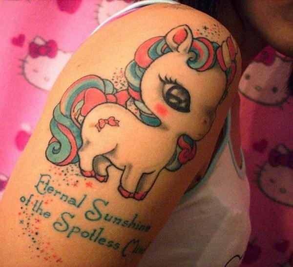 Unicorn Tattoo On Girl Right Shoulder