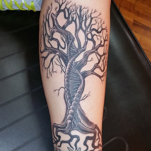 Unique Autumn Tree Tattoo On Leg Sleeve