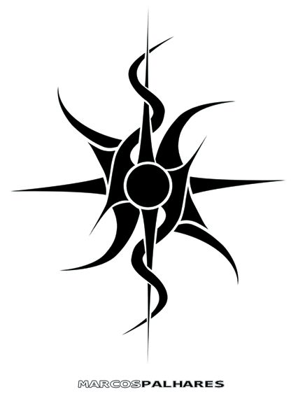 Unique Black Tribal Sun Tattoo Design