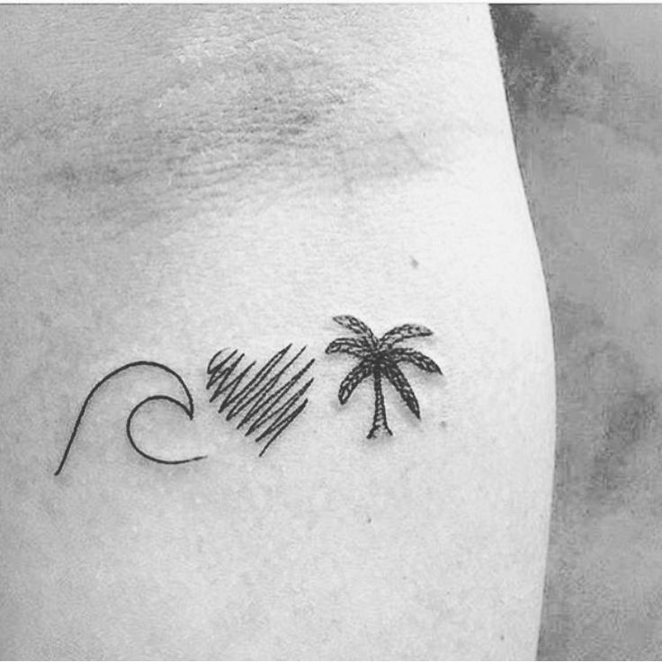Water Waves And Small Palm Tree Tattoo Idea