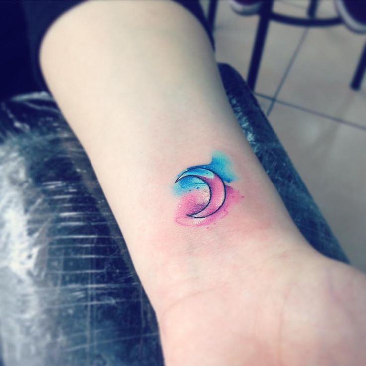 Watercolor Crescent Moon Tattoo On Wrist