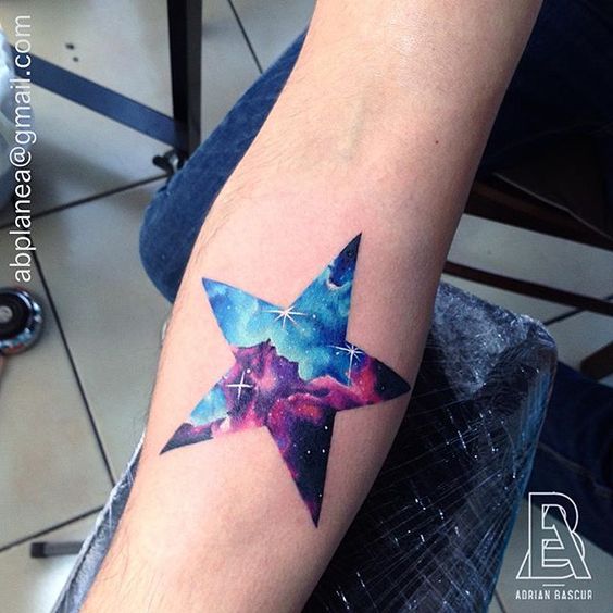 Watercolor Star Tattoo On Right Forearm